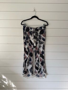 Solitaire Swim Pom Pom Tropical Print Navy Maroon Cover Up Pants Size Large